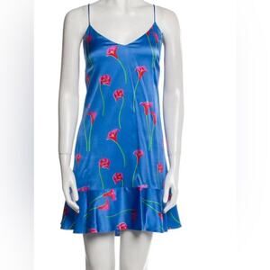 Caroline Constas blue floral print silk slip mini dress